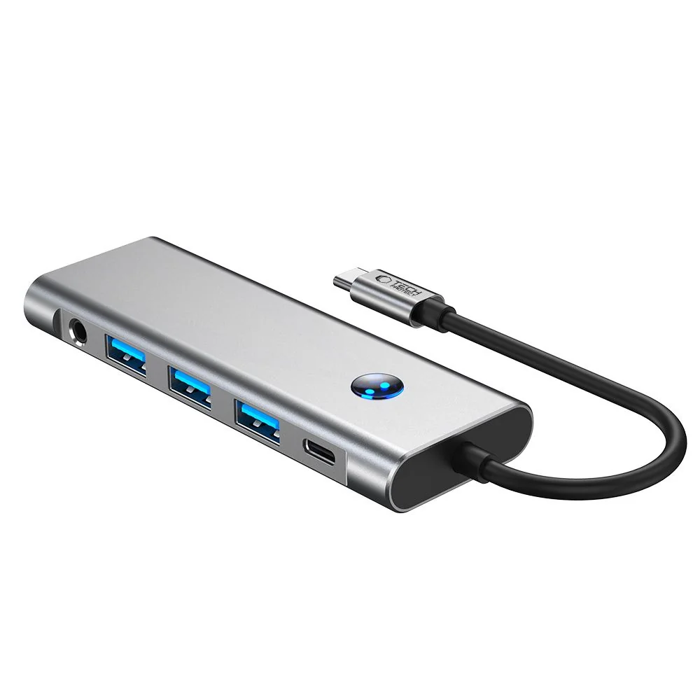 Tech-Protect HB04 HUB adaptér USB-C - 3x USB / HDMI 4K / SD / TF / USB-C 100W / AV 3.5, šedý -C 100W / AV 3.5, šedý