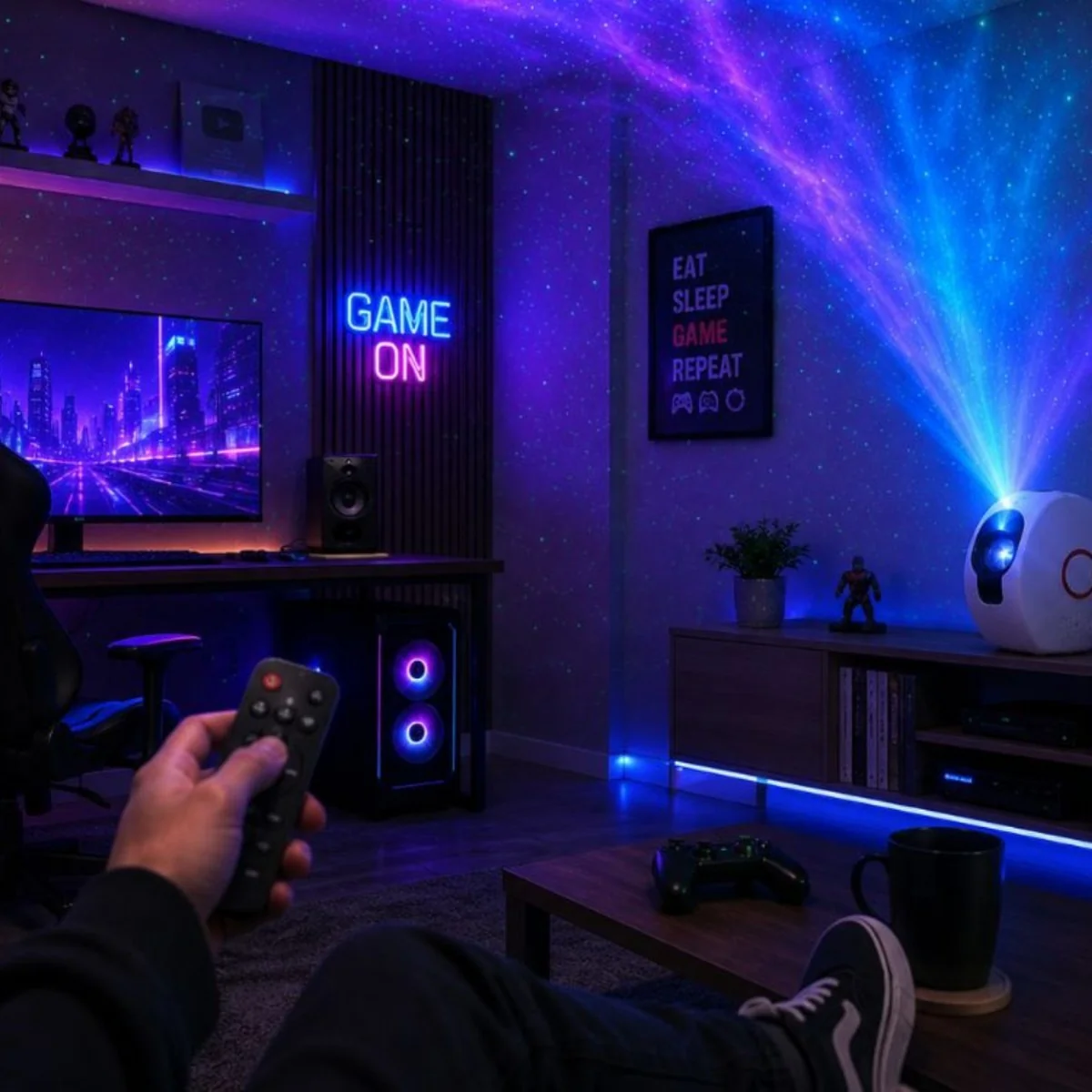 LED projektor hviezd a galaxií s Bluetooth reproduktorom a diaľkovým ovládaním Biela