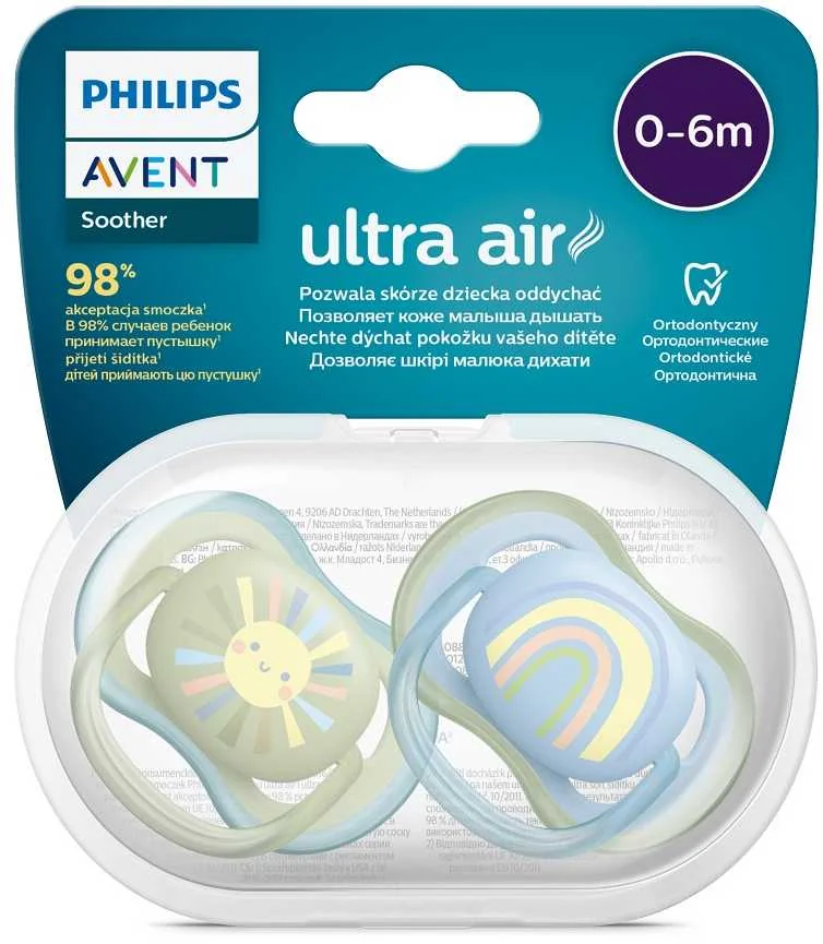 Philips AVENT Cumlík Ultra air obrázok 0-6m chlapec (dúha) 2ks 1×2 ks, cumlík