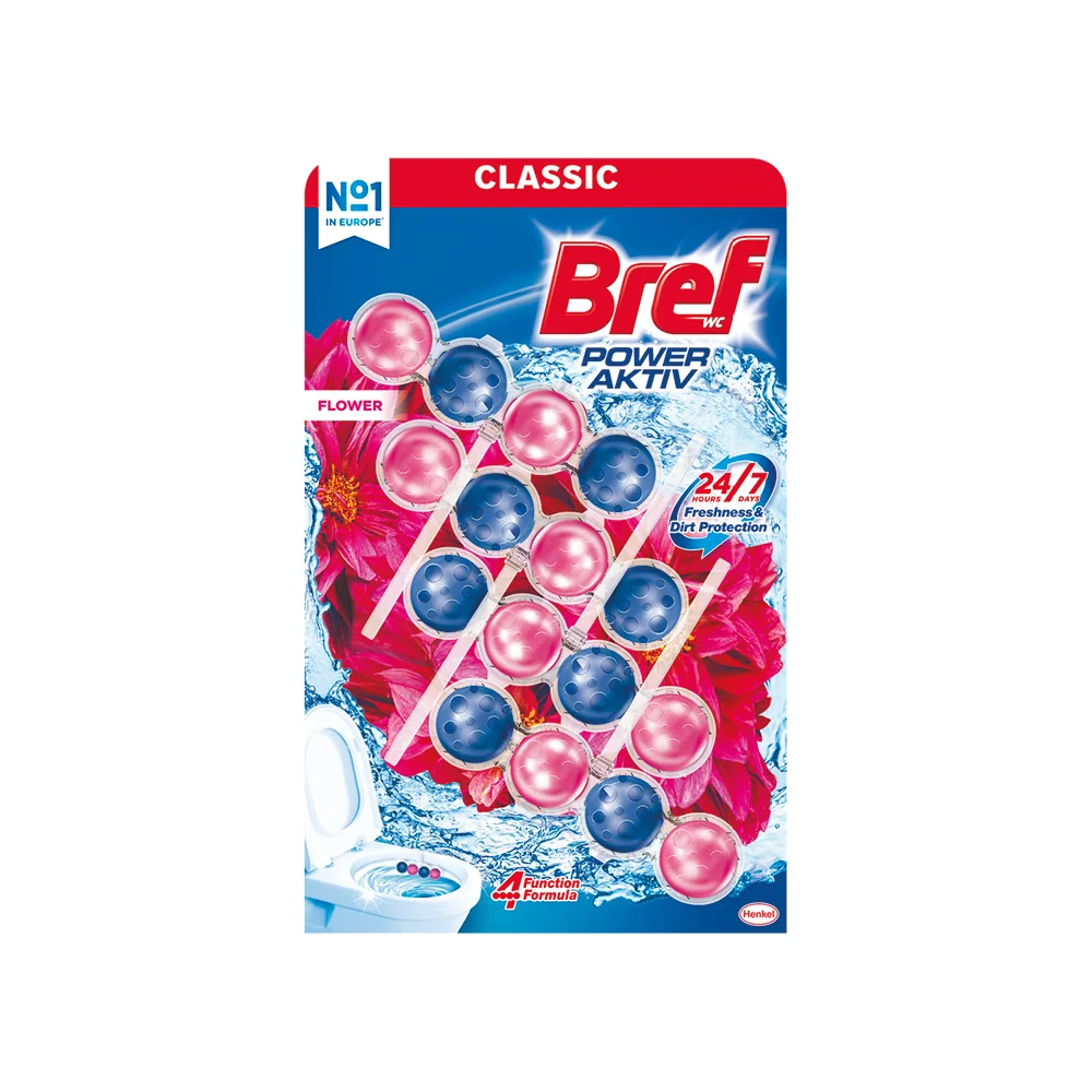 Bref Power Aktiv tuhý WC blok Flower 4×50 g, WC blok