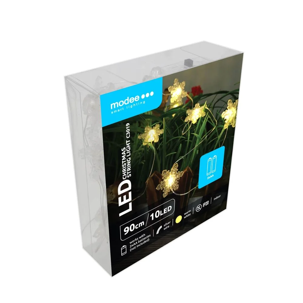 Modee Lighting LED dekorácia 10 LED 90cm vločky 2xAA batérie