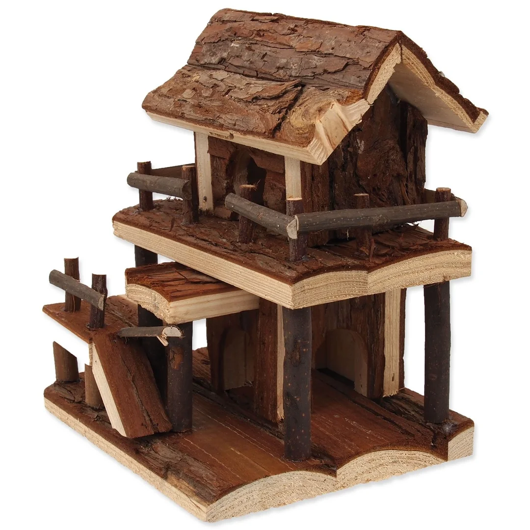 Domček Small Animals drevený jednoposchodový s kôrou 17x15x20cm
