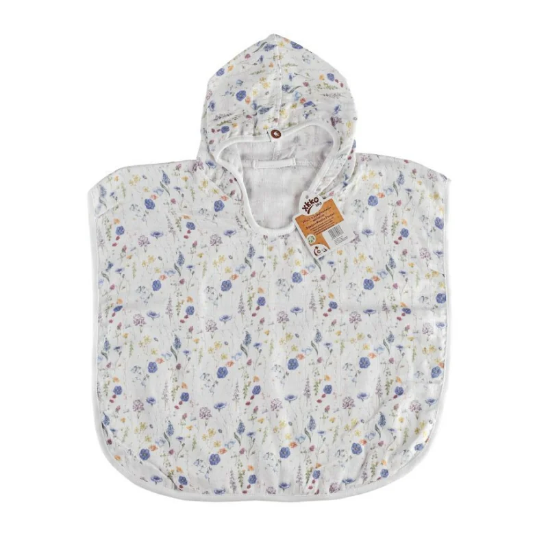 XKKO BMB Digi bambusové pončo Blue Wildflowers, veľkosť 2 (2–3 roky)