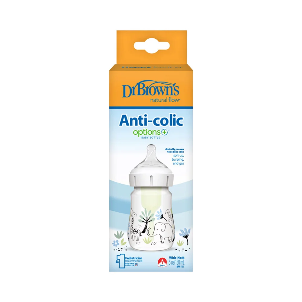 Dr. Brown’s Dojčenská fľaša Džungľa options+ Wide Neck 150 ml Anti-colic – 1 ks