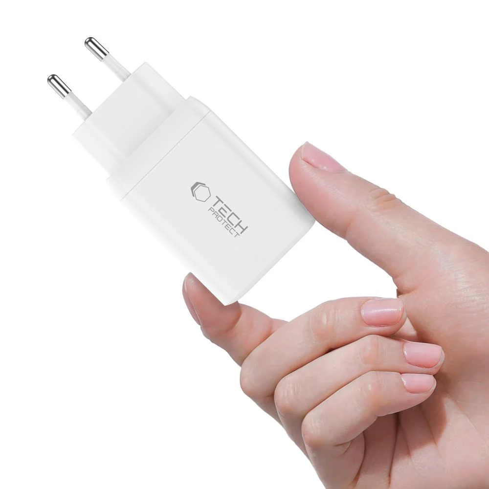 Tech-Protect NC45W GaN sieťová nabíjačka 2x USB-C 45W, biela