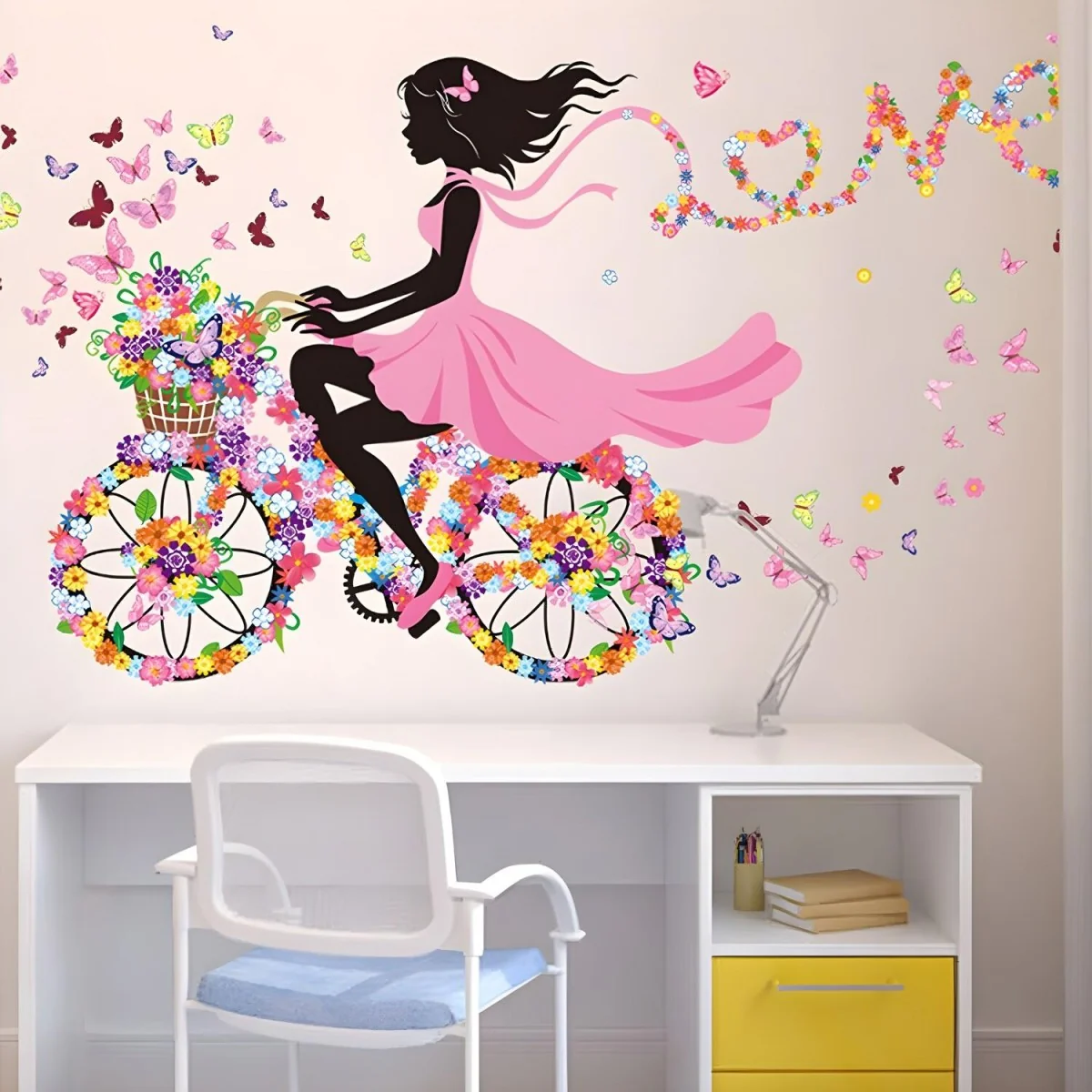 Samolepka na stenu/Tapeta Dievča na bicykli