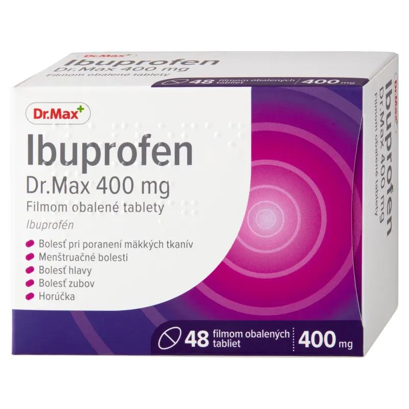 Ibuprofen Dr.Max 400 mg filmom obalené tablety 1×48 tbl, tlmí bolesť, zápal a znižuje horúčku