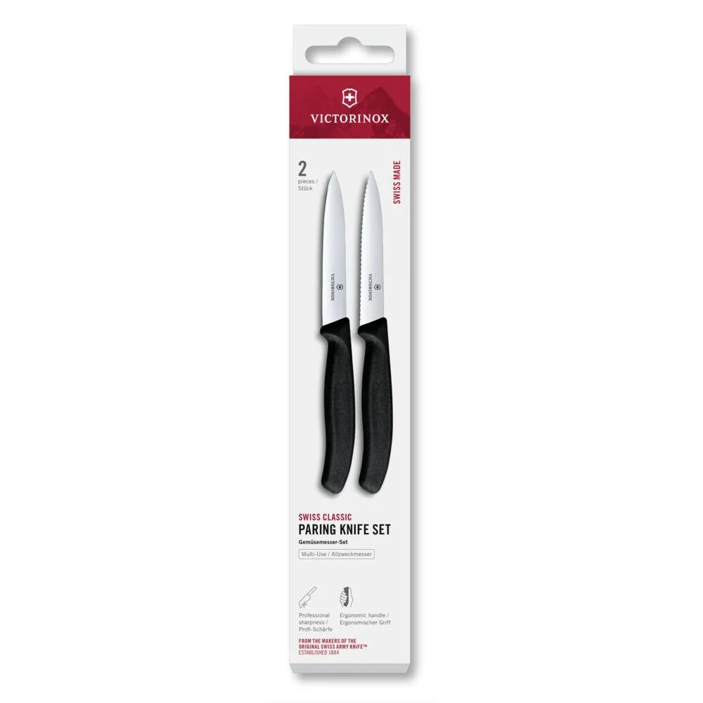 Sada 2 ks nožov na zeleninu (hladký a zubatý), Swiss Classic, 10 cm, čierny, krabička