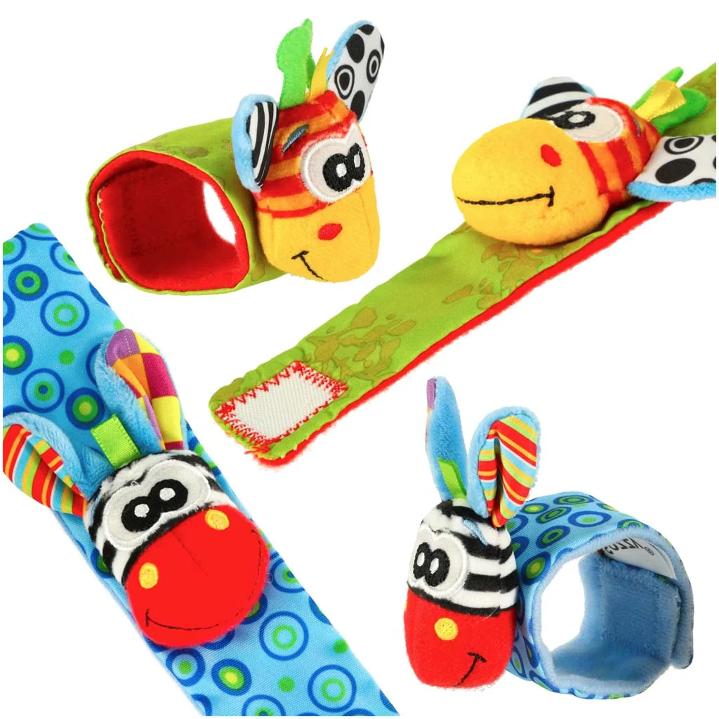 Chrastítka na ruky, zebra a žirafa, 2 ks, bezpečné na suchý zips