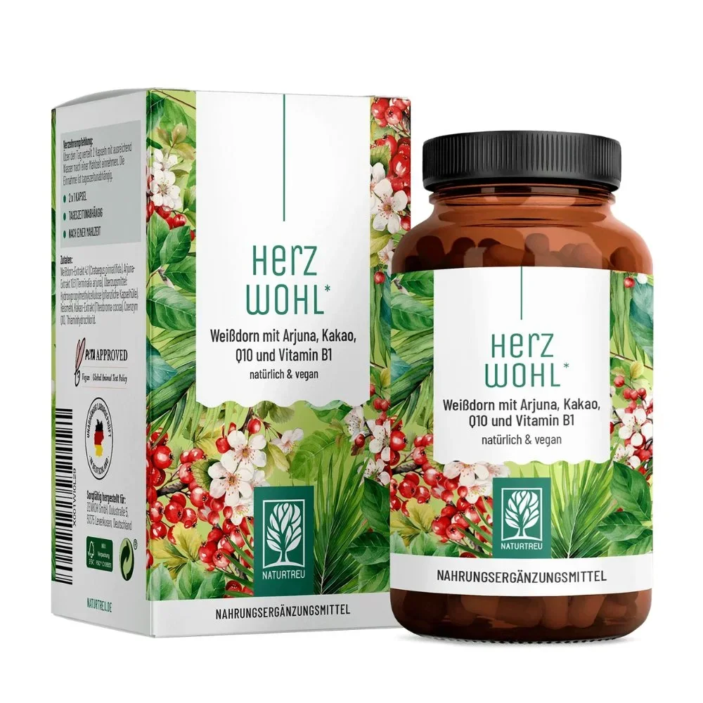 Naturtreu Zdravé srdce - Komplex hlohu, kakaa, arjuny a vitamínu B1, 60 kapsúl
