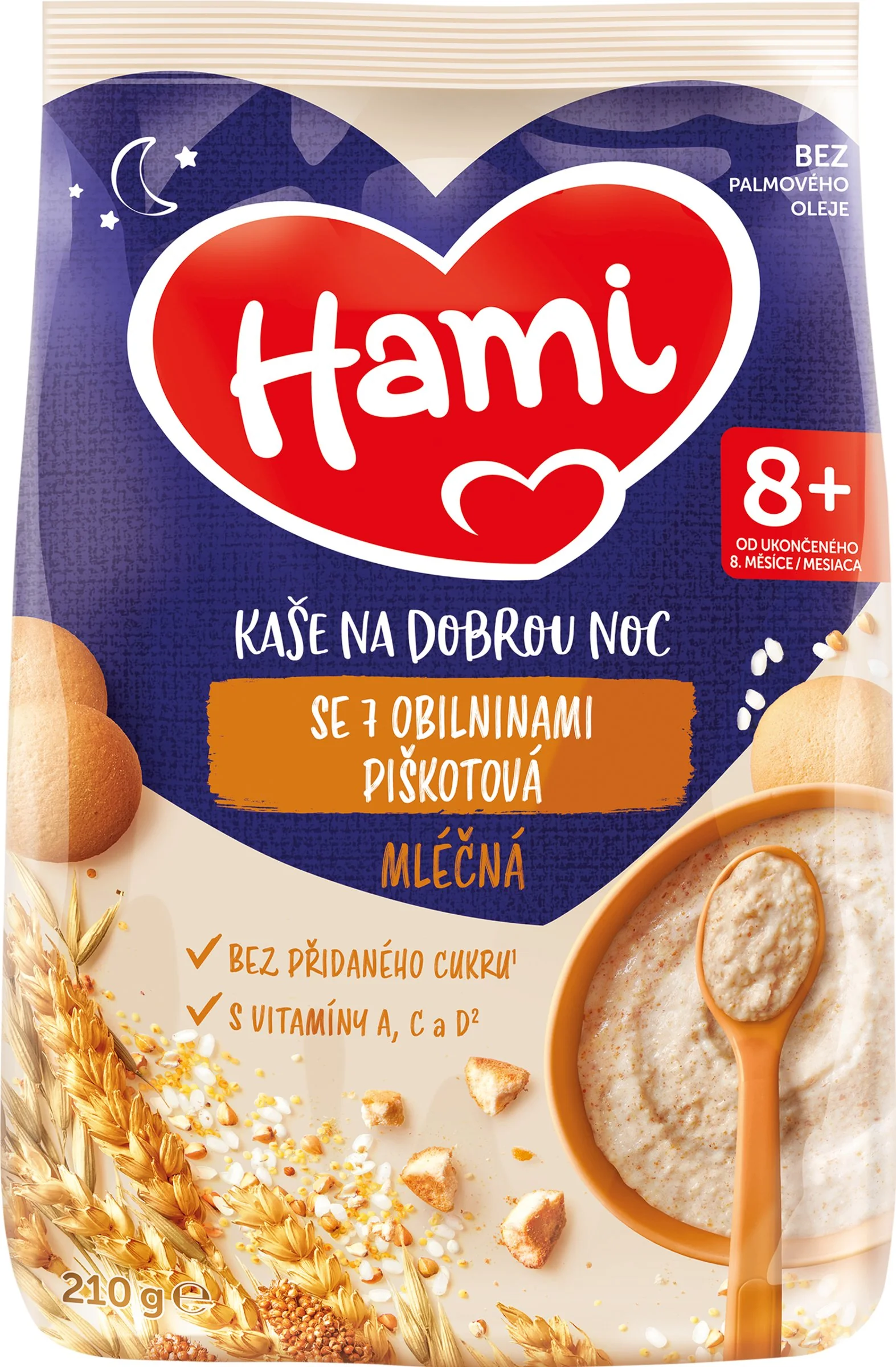 HAMI Mliečna kaša so 7 obilninami piškótová 1×210 g, piškótová kaša