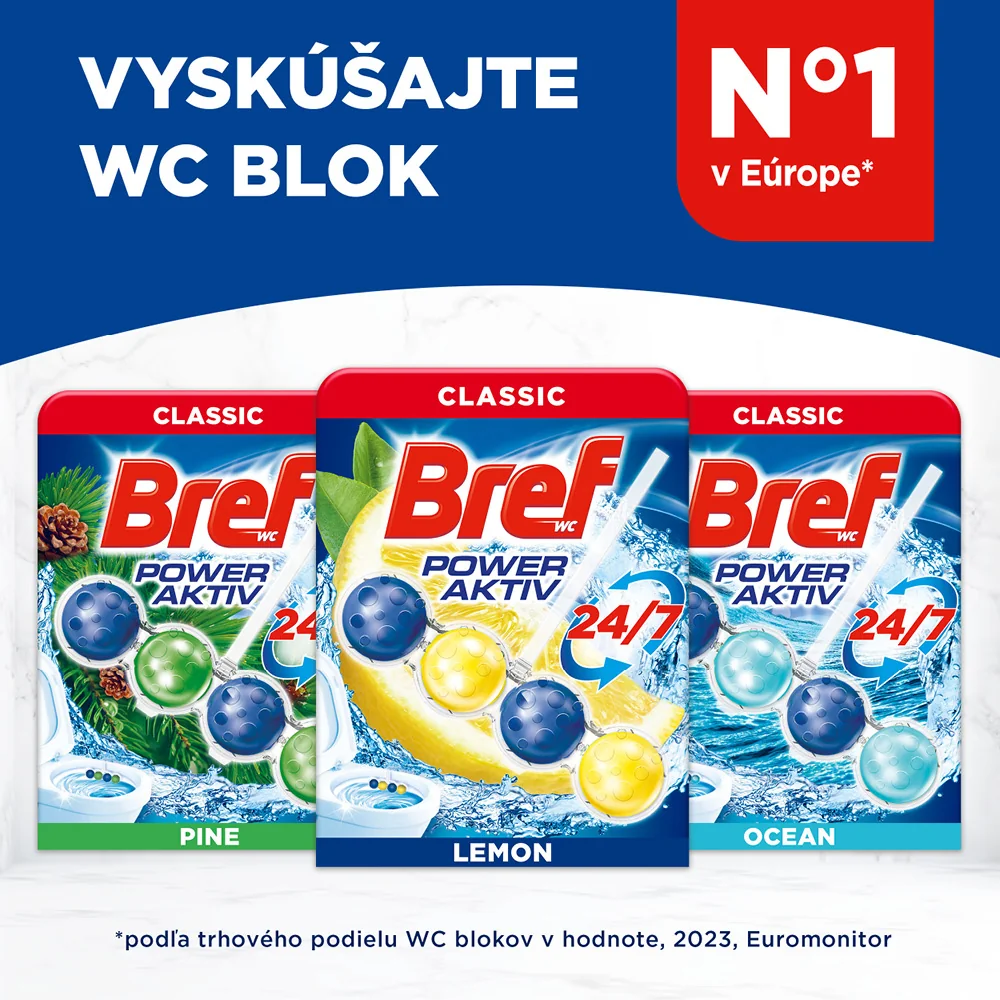 Bref Power Aktiv tuhý WC blok Lemon 6×50 g, WC blok