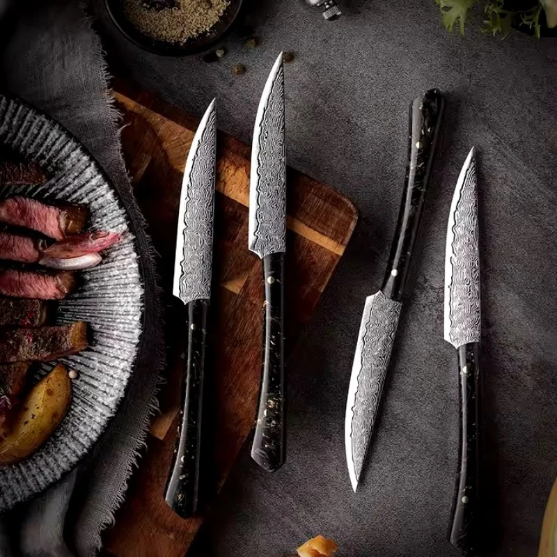 Damaškový kuchynský nôž Utano-Steak/Čierna Luxusný nôž s damaškovou čepeľou