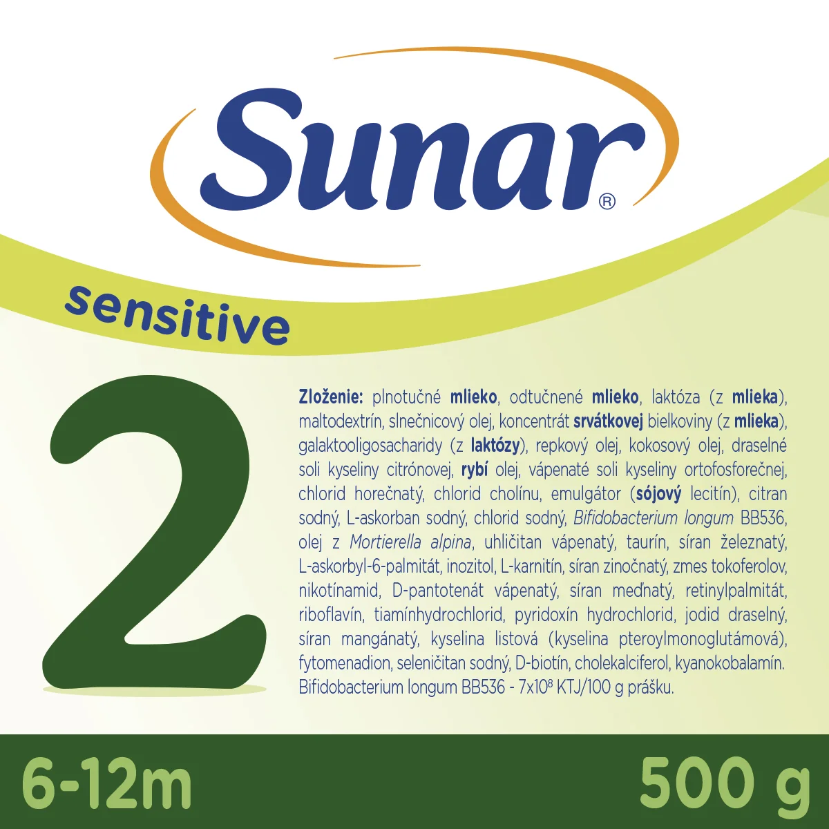 Sunar Sensitive 2, následné dojčenské mlieko 500 g 1 x 500 g, dojčenská výživa pre dojčatá od narodenia