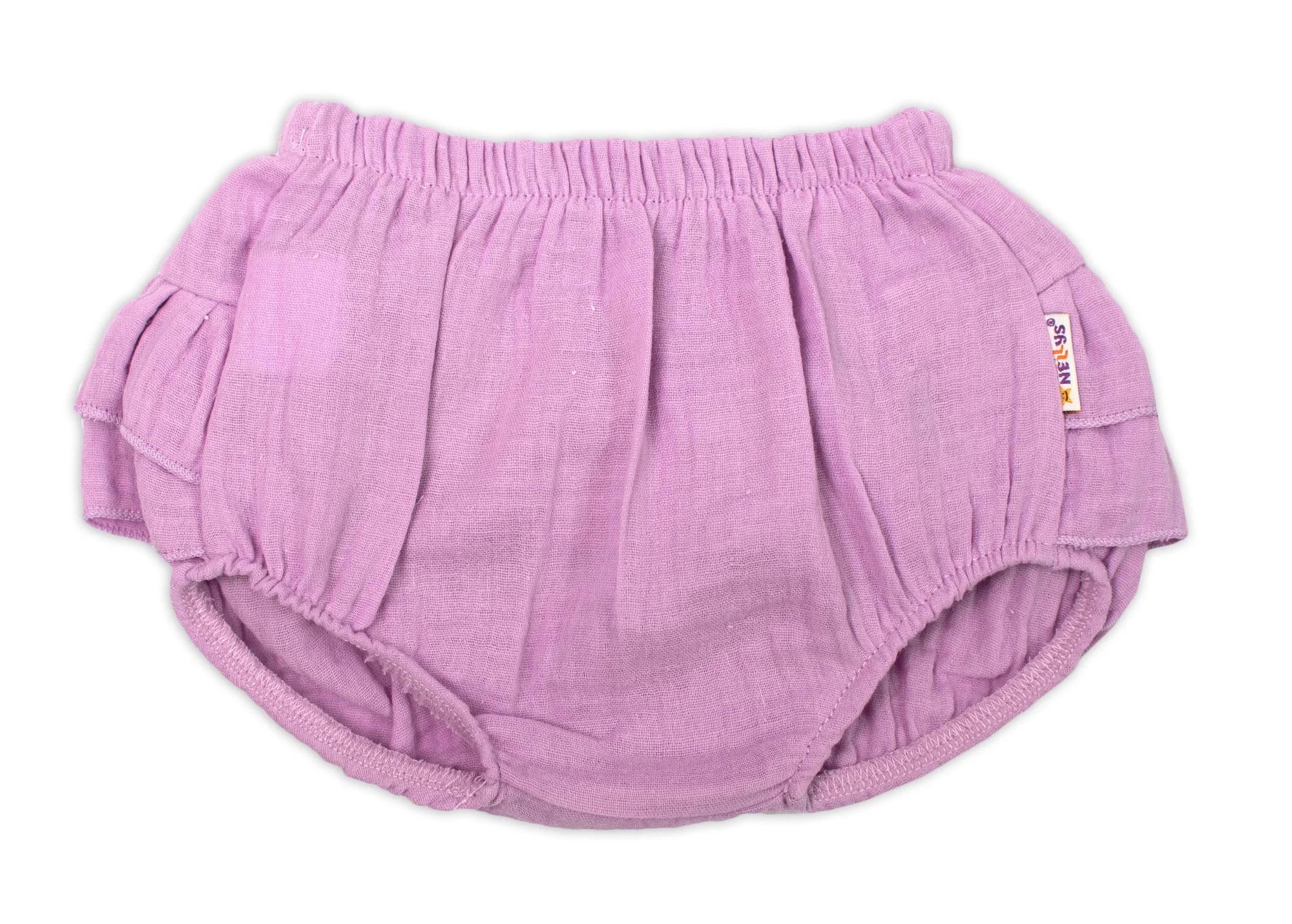 Baby Nellys 3-dielna mušelínová súpravička, body, kraťasky+čelenka GIRL, lila