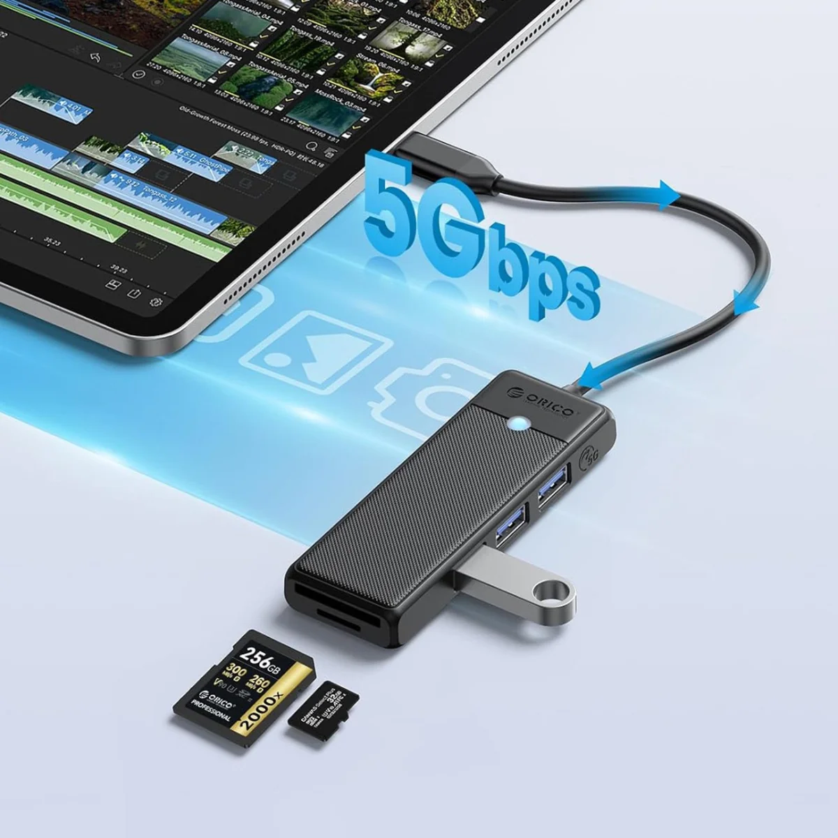 Orico PAPW3AT-C3 USB-C HUB adaptér 3x USB 3.0 / microSD/SD 0.15 m, čierny