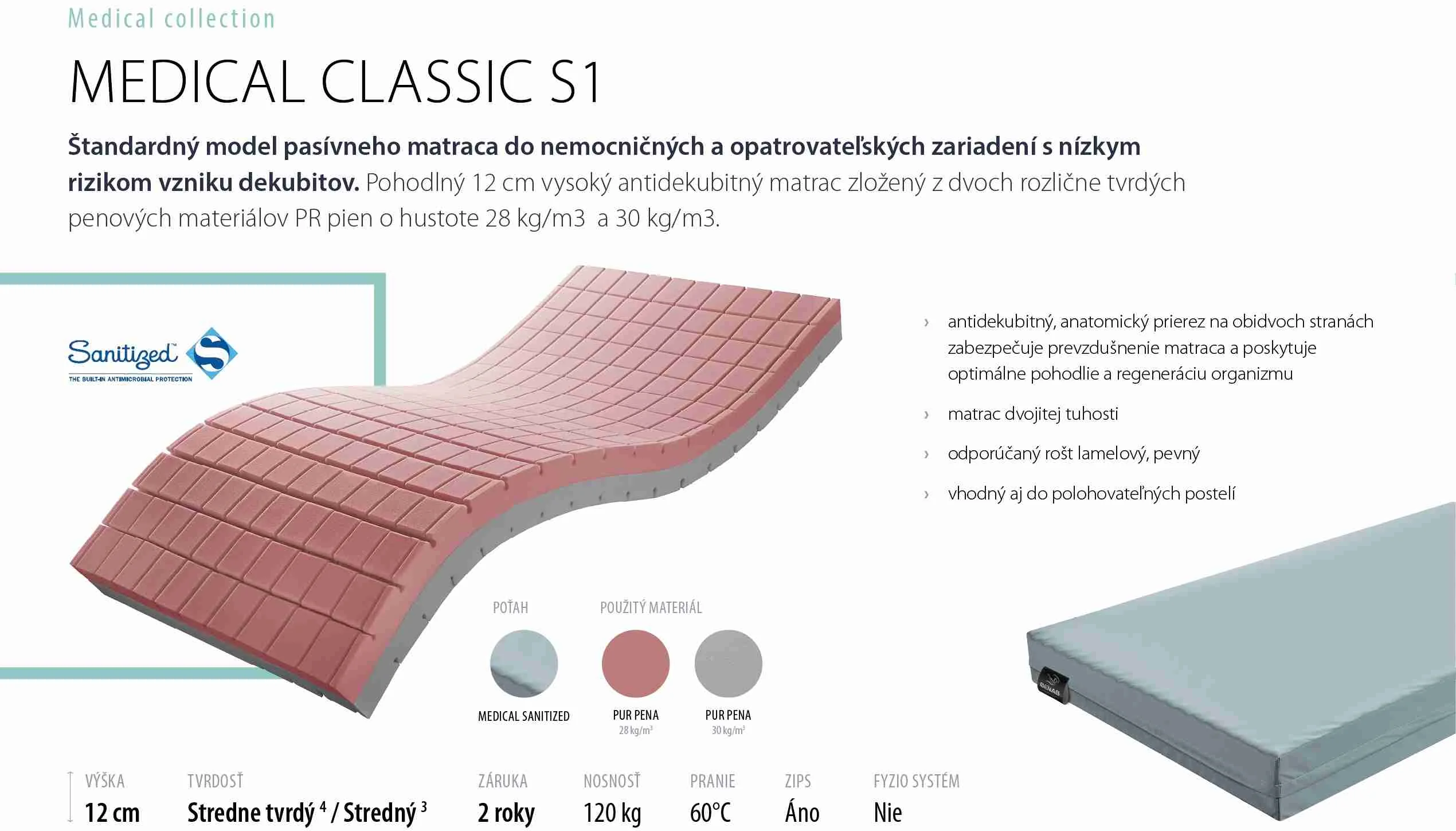 BENAB MEDICAL CLASSIC S1 200x90 Medical matrac 1×1 kus, matrac, 200x90