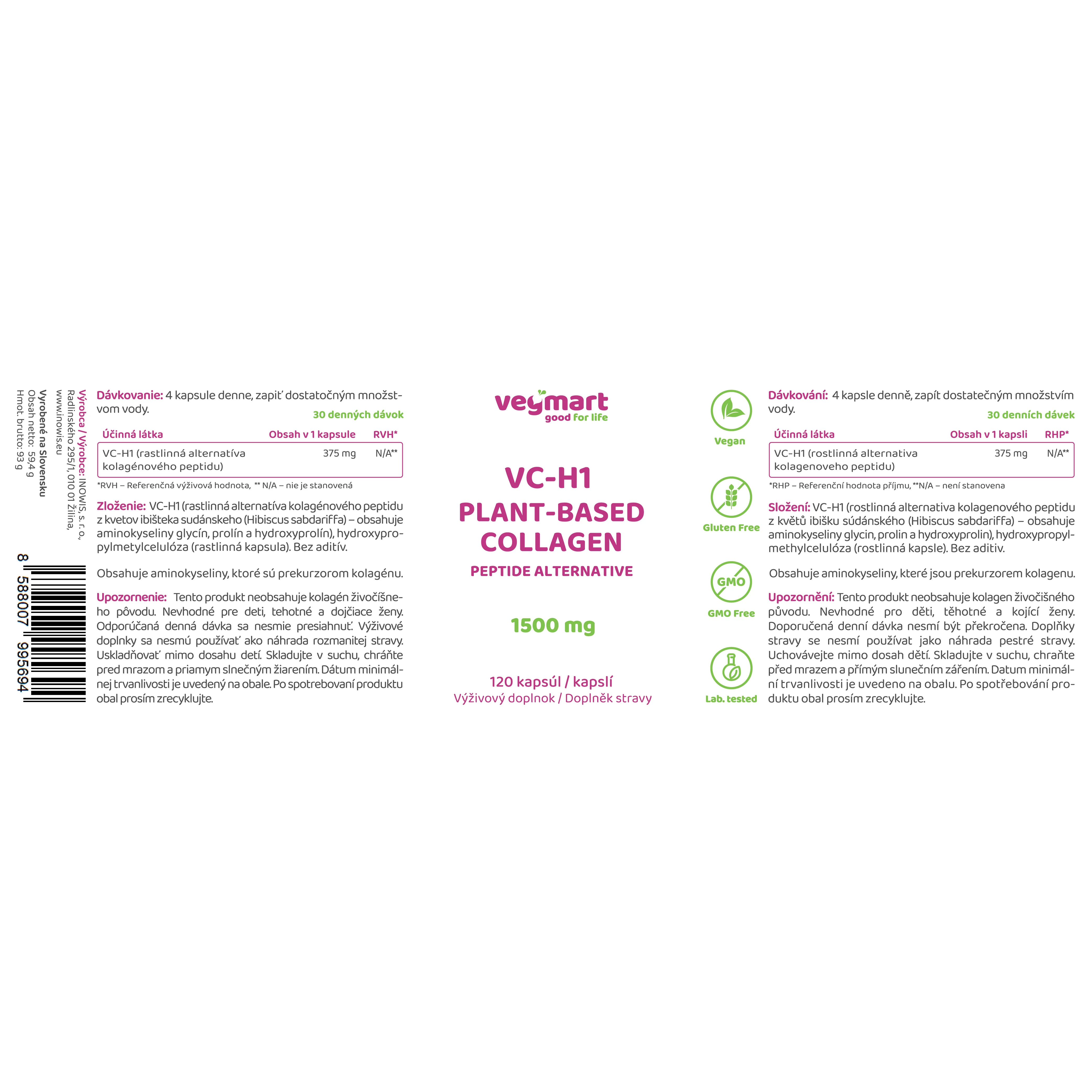 Vegmart Rastlinná alternatíva kolagénu VC-H1 1500 mg, 120 kapsúl