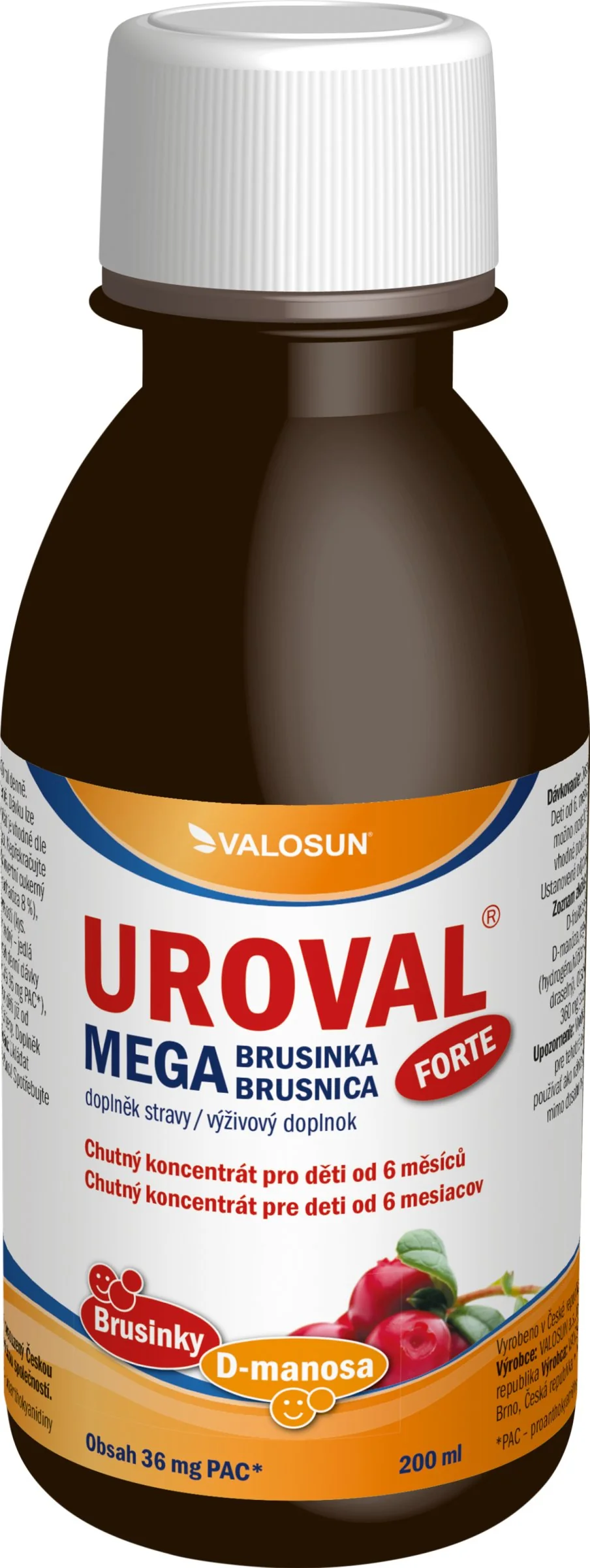 VALOSUN UROVAL MEGA BRUSNICA FORTE 1×200 ml, sirup na močové cesty