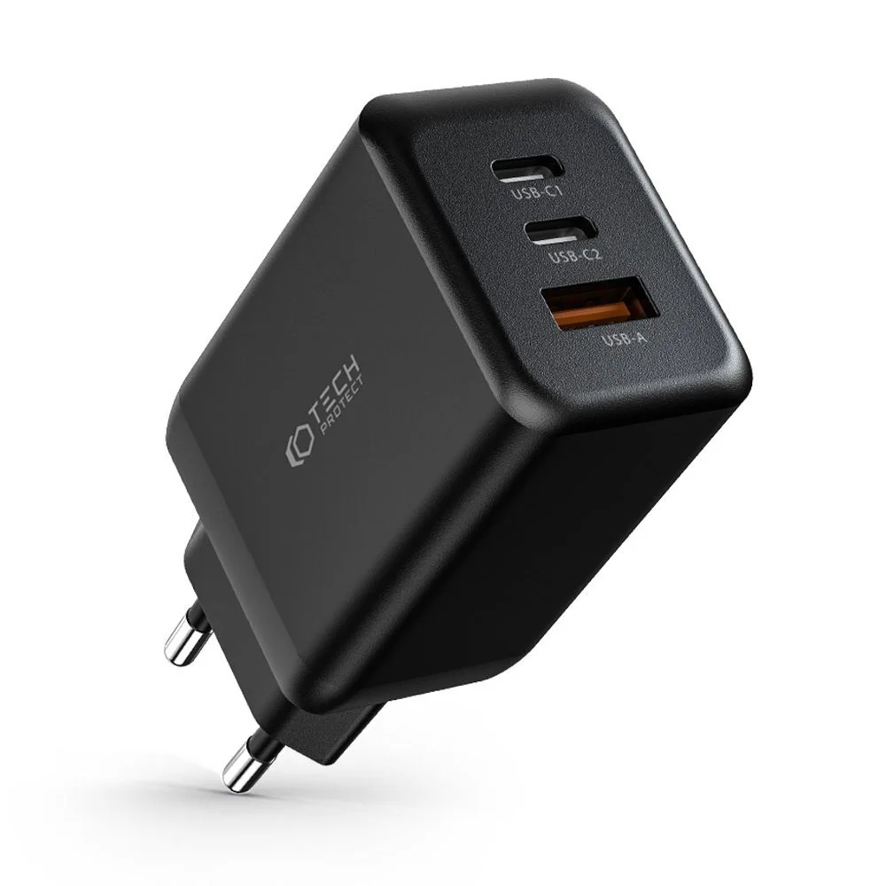 Tech-Protect Multi Port sieťová nabíjačka USB / 2x USB-C QC 65W, čierna a