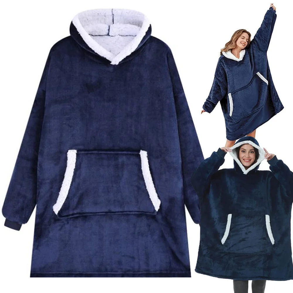 Tmavomodrá teplá deková mikina oversize XXL s kapucňou