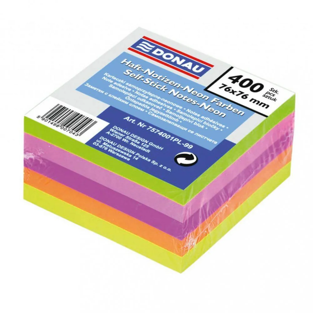 Samolepiaci bloček Donau neonové farby 76x76mm 2x-Q-Connect