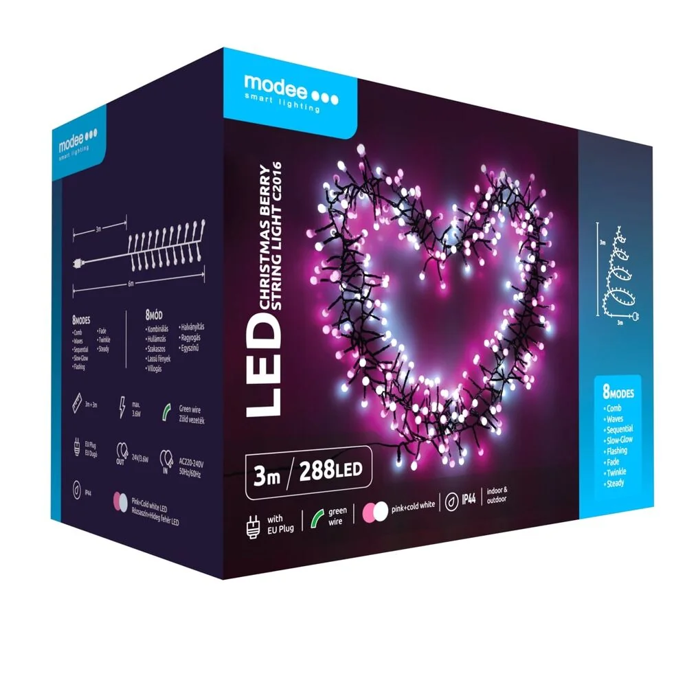Modee Lighting LED vianočná reťaz 288 LED 3m ružová-biela
