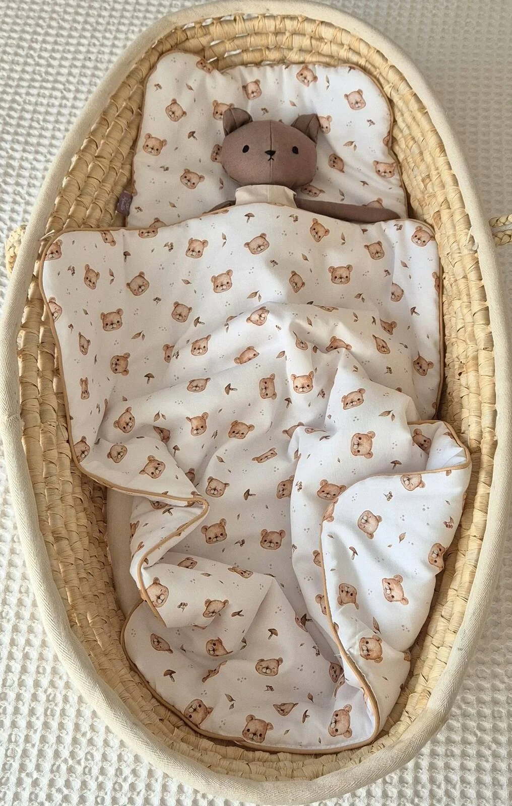 Sada do kočíka, bavlnená 2D sada, Bear, biela/hnedá