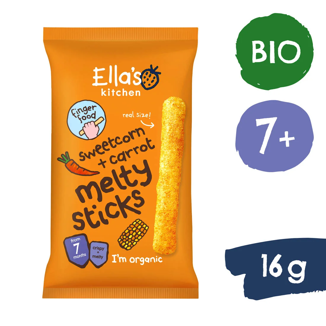 Ella's Kitchen Chrumkavé tyčinky s kukuričkou a mrkvou 1×16 g, chrumky