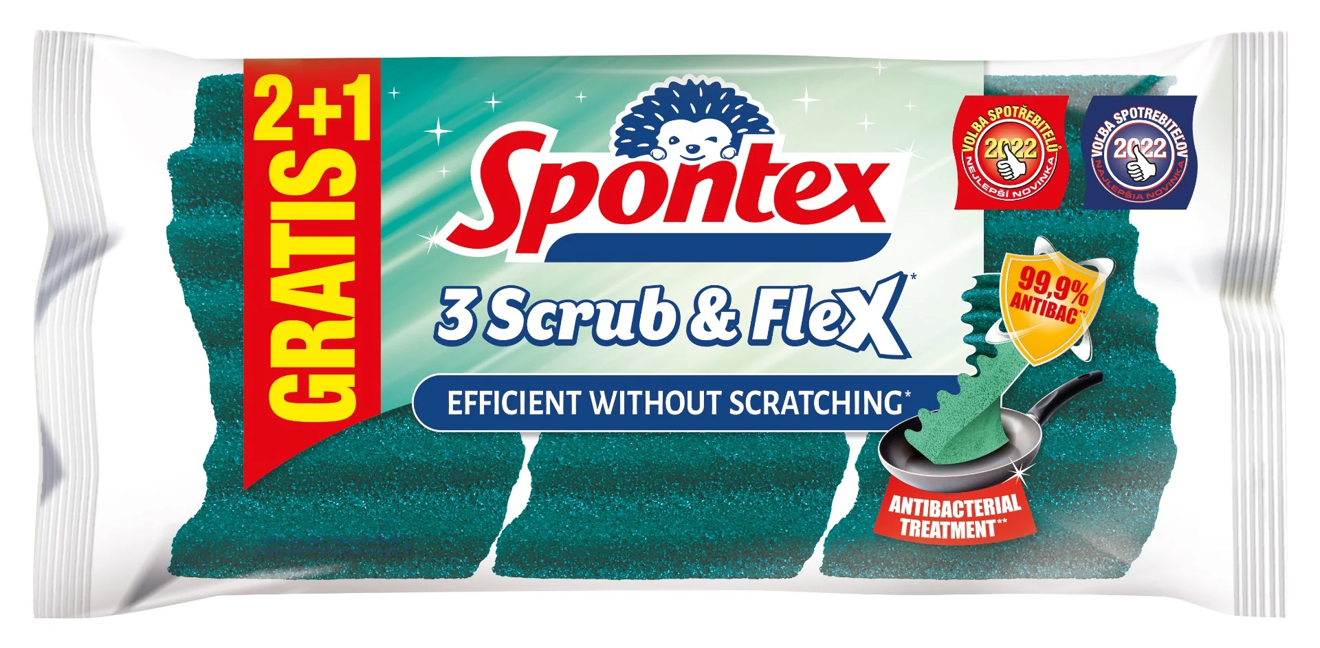 Spontex Scrub&Flex houbička 2+1 ZDARMA 1×3 ks, špongia