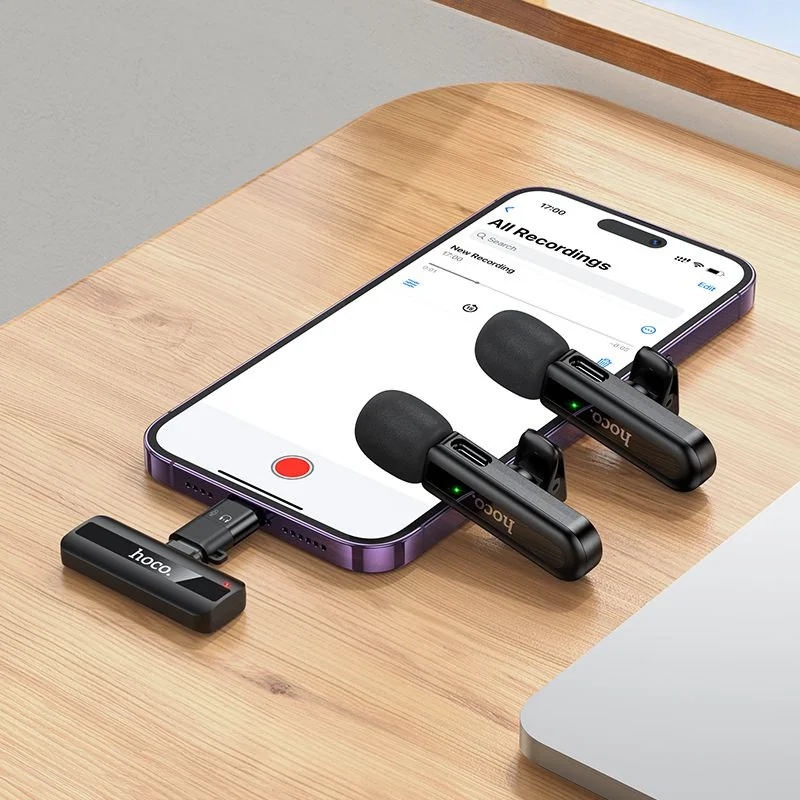 Hoco L20A bezdrôtový mikrofón Lightning / USB-C, čierny