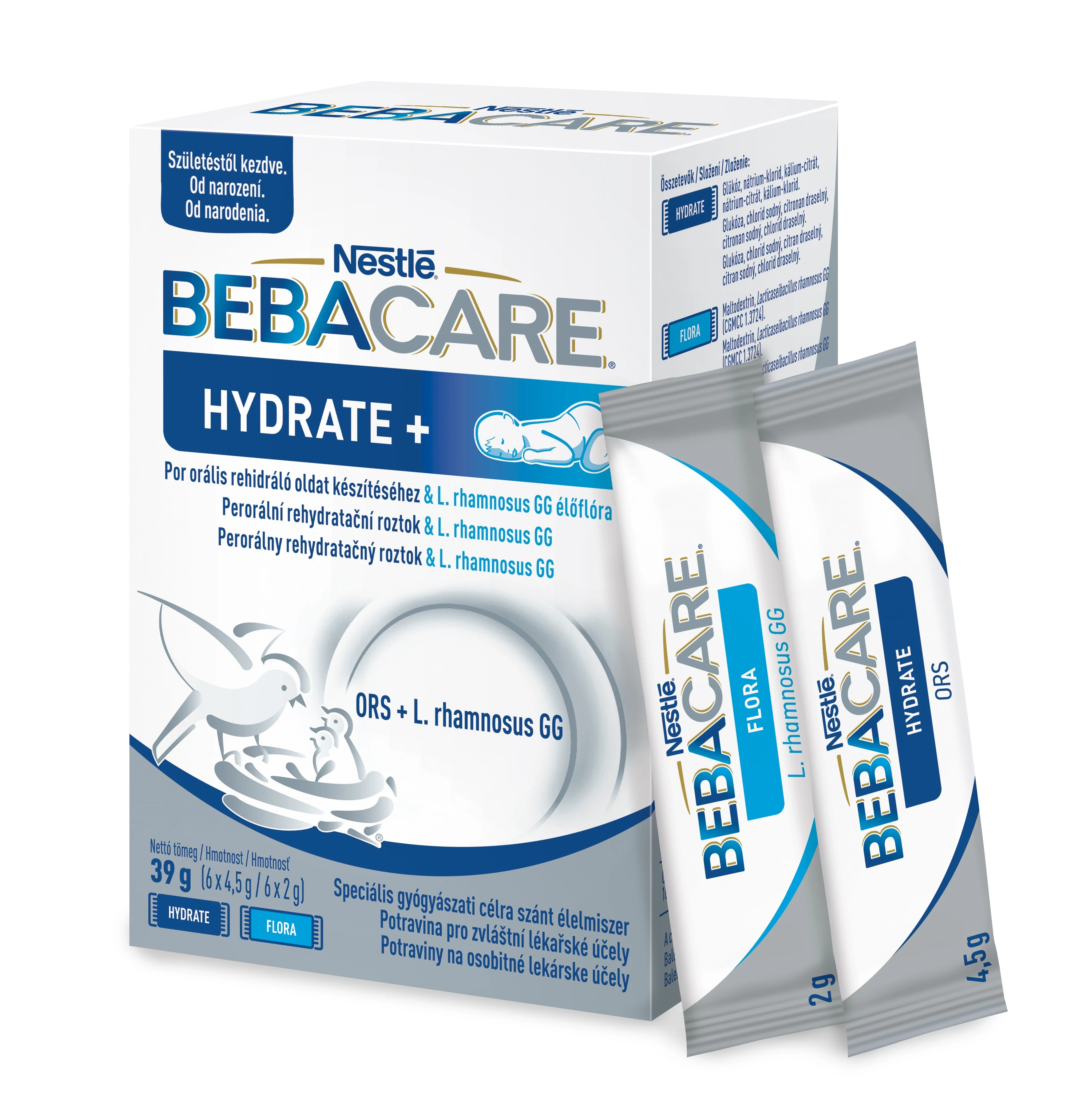 BEBACARE HYDRATE+ (od narodenia) 1×39 g, rehydratačný roztok s baktériami mliečneho kvasenia