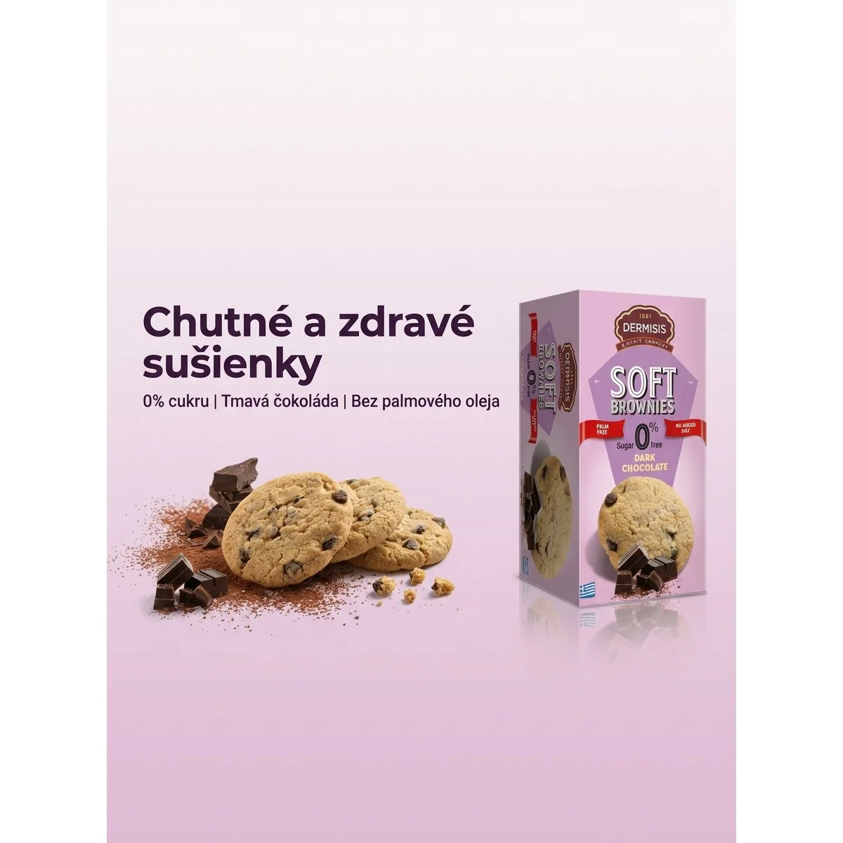 Dermisis Mäkké brownies sušienky s tmavou čokoládou 160 g bez cukru