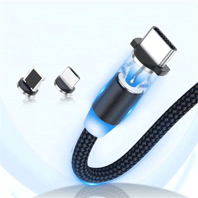 MG 3in1 magnetický USB kábel + plug adaptér Micro USB / USB-C / Lightn ing 1m, čierny