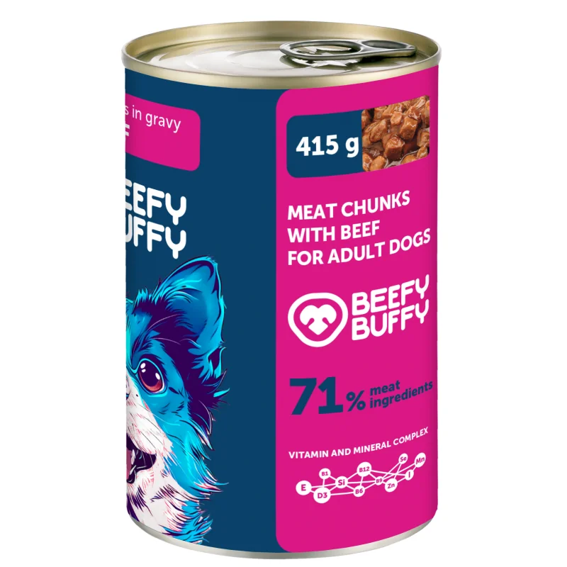 BEEFY BUFFY – Mäsové hovädzie kúsky v šťave 6x415g
