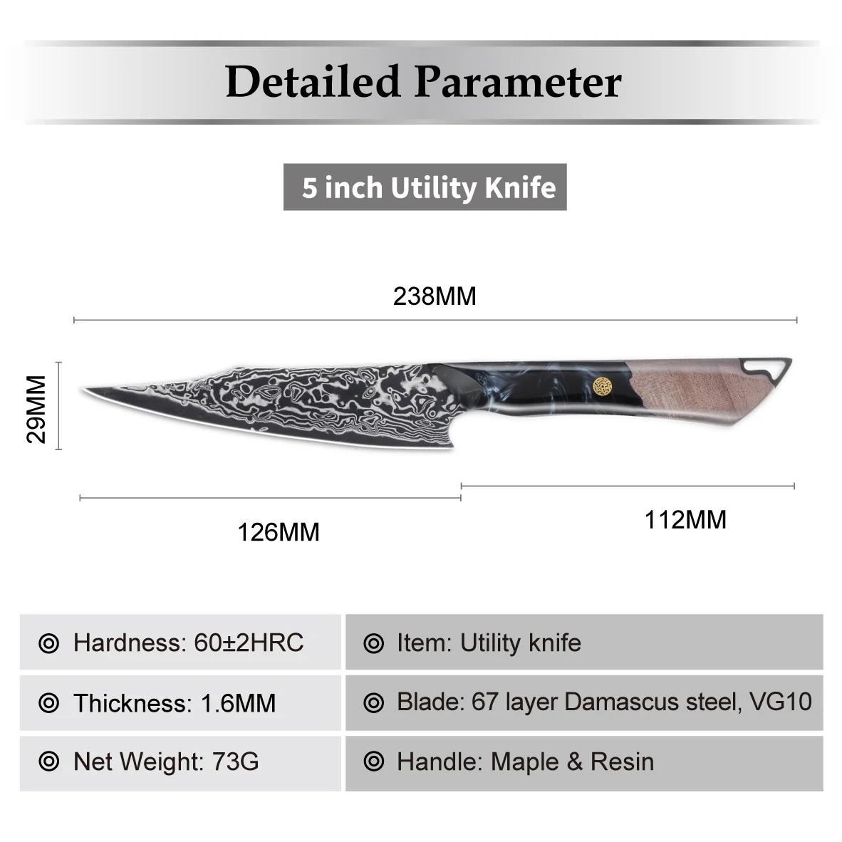 Damaškový kuchynský nôž Tetsu-Nakiri/Modrá 7-palcová čepeľ, ergonomická rukoväť