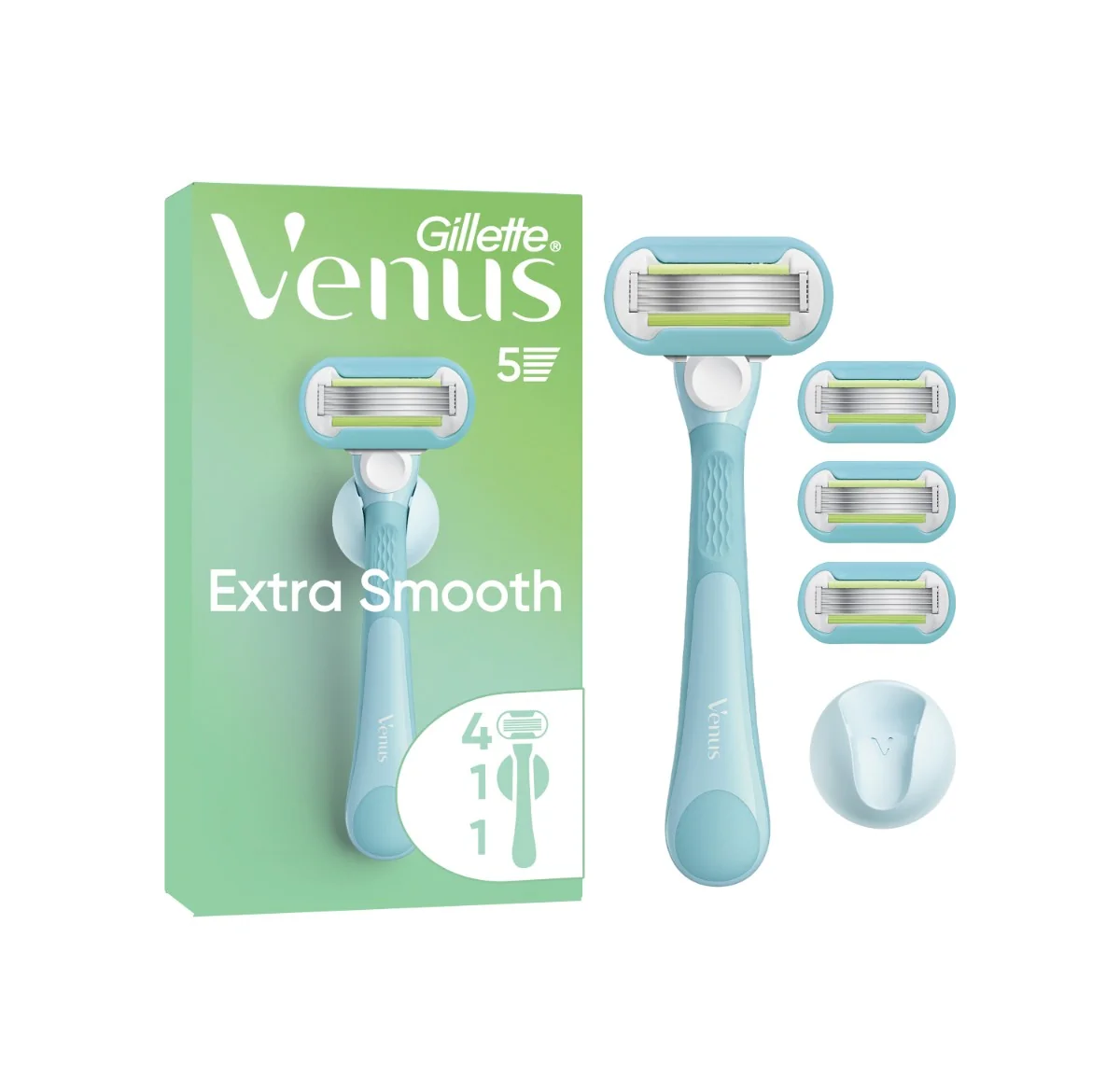 Gillette Venus Extra Smooth holiaci strojček + 4 holiace hlavice a nástenný držiak 1 set
