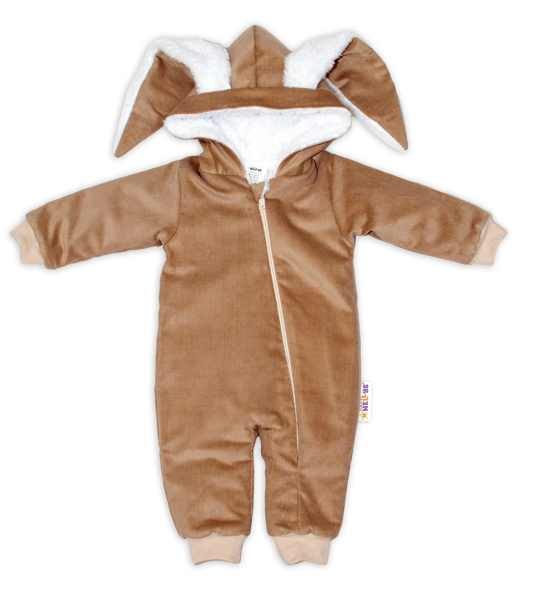 Baby Nellys Menčestrová kombinézka /overal s kožušinkou Cute Bunny - hnedá, veľ. 68/74 