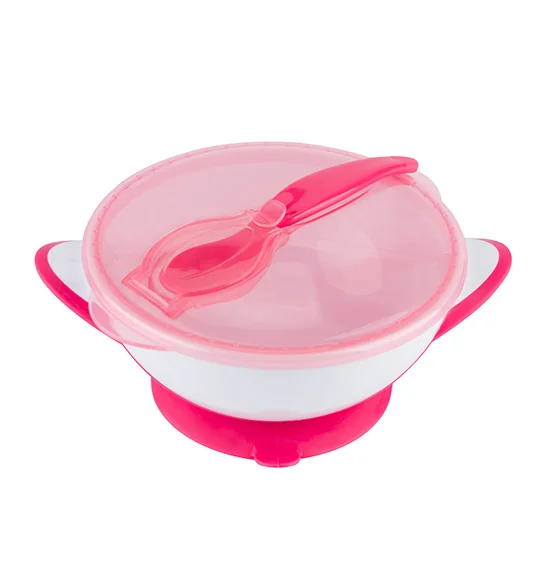 BABYONO Miska uzatvárateľná s prísavkou a lyžičkou 300 ml ružová 6m+ 1×300 ml