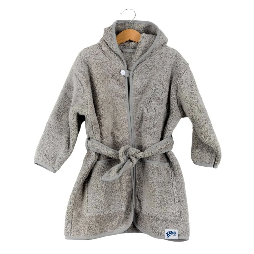 XKKO BIO Bavlnený župan Organic - Grey Stars, 12-24m, šedý