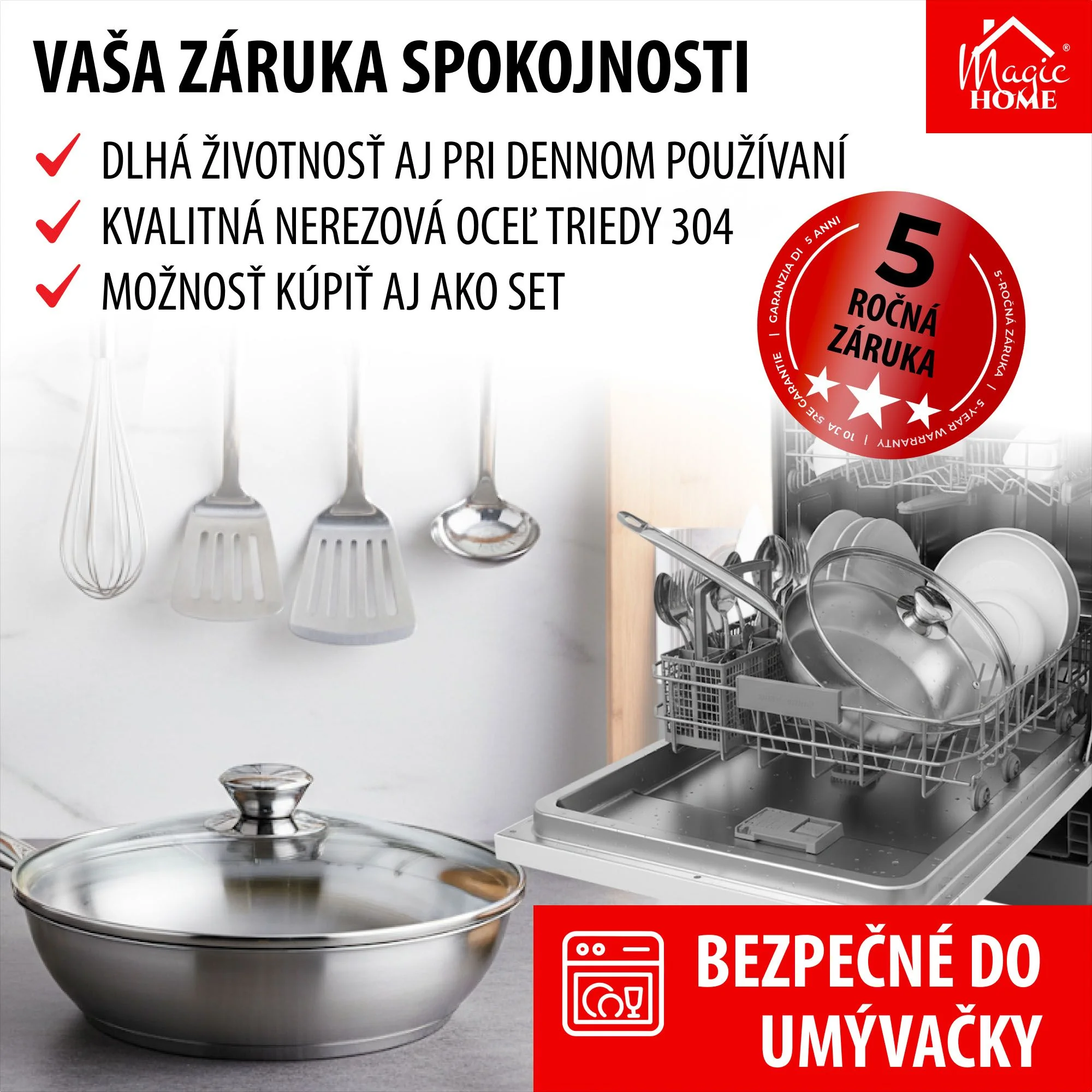 MagicHome panvica Chloe, 1 ks 20 cm, 1,5 l, so sklenenou pokrievkou, nerez