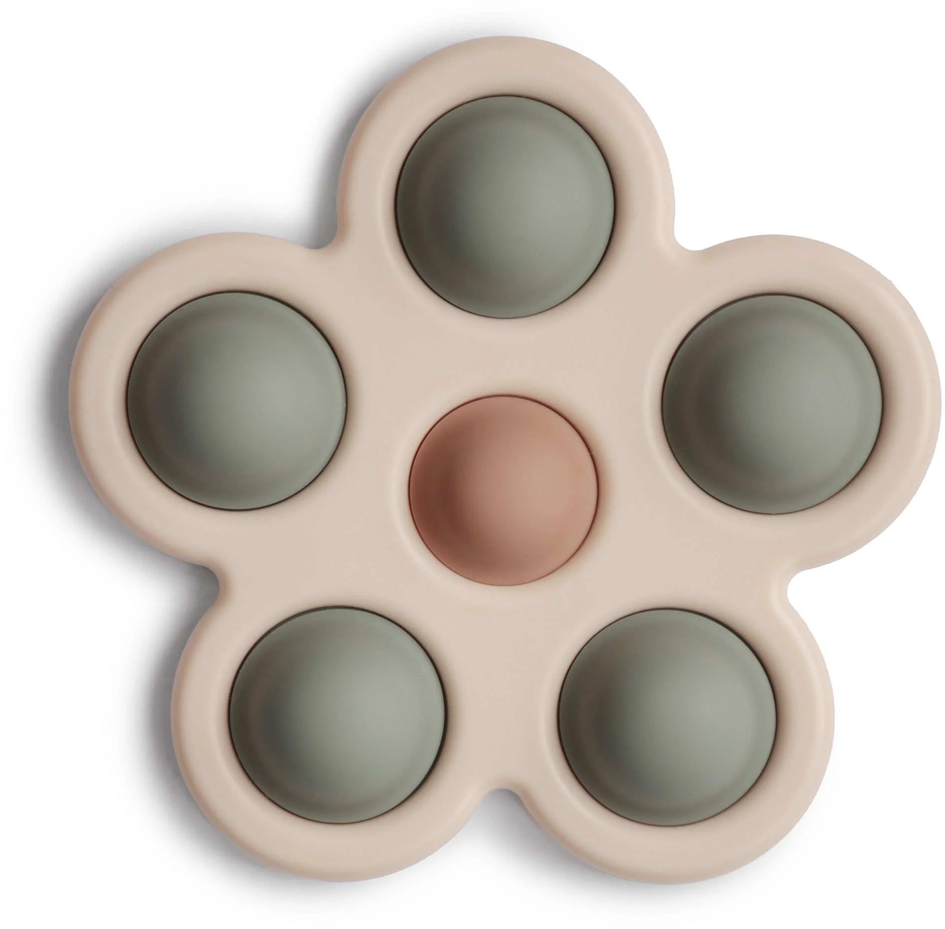 Mushie silikónová hračka pop-it Flower, Dried Thyme/Natural/Shifting Sand 1×1 ks, silikónová hračka
