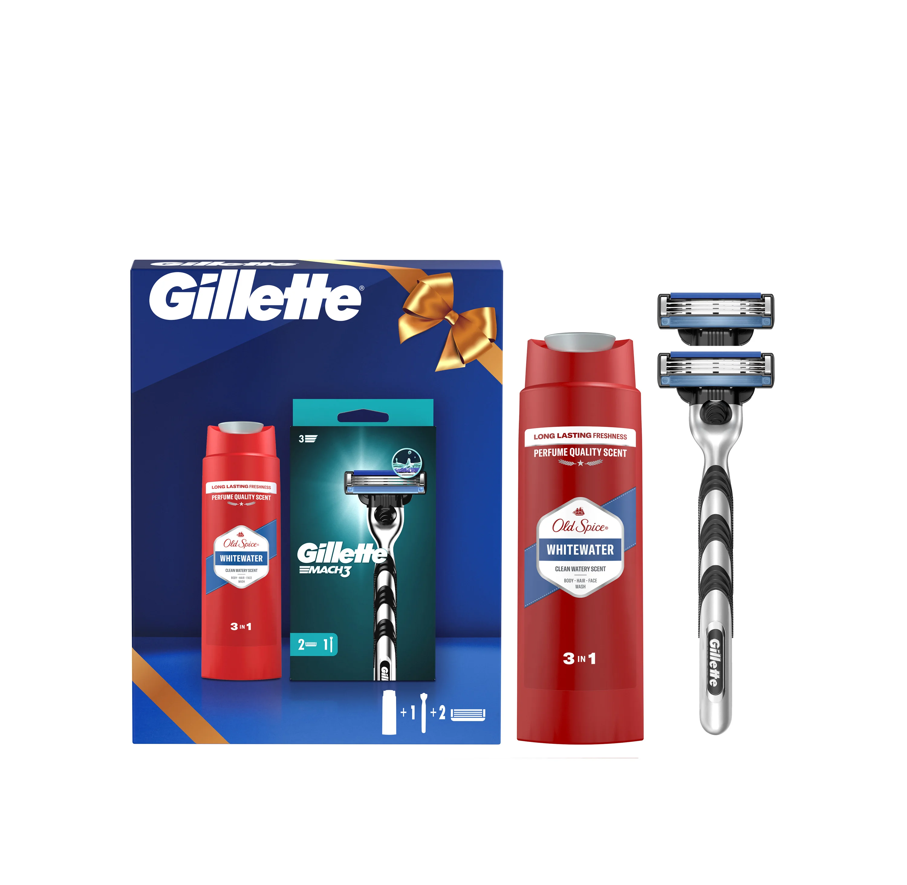 Xmass set holiaci strojček Gillette Mach3, 2 hlavice + sprchový gél Old Spice Whitewater 250ml 1 set