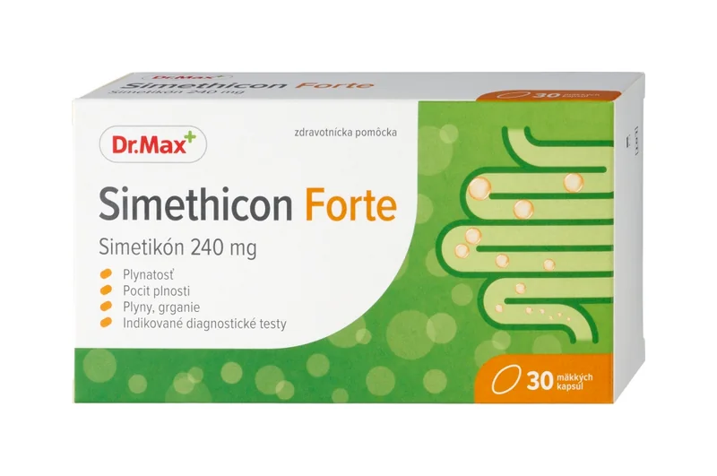 Dr. Max Simethicon Forte 240 mg 1×30 cps, nadúvanie a plynatosť