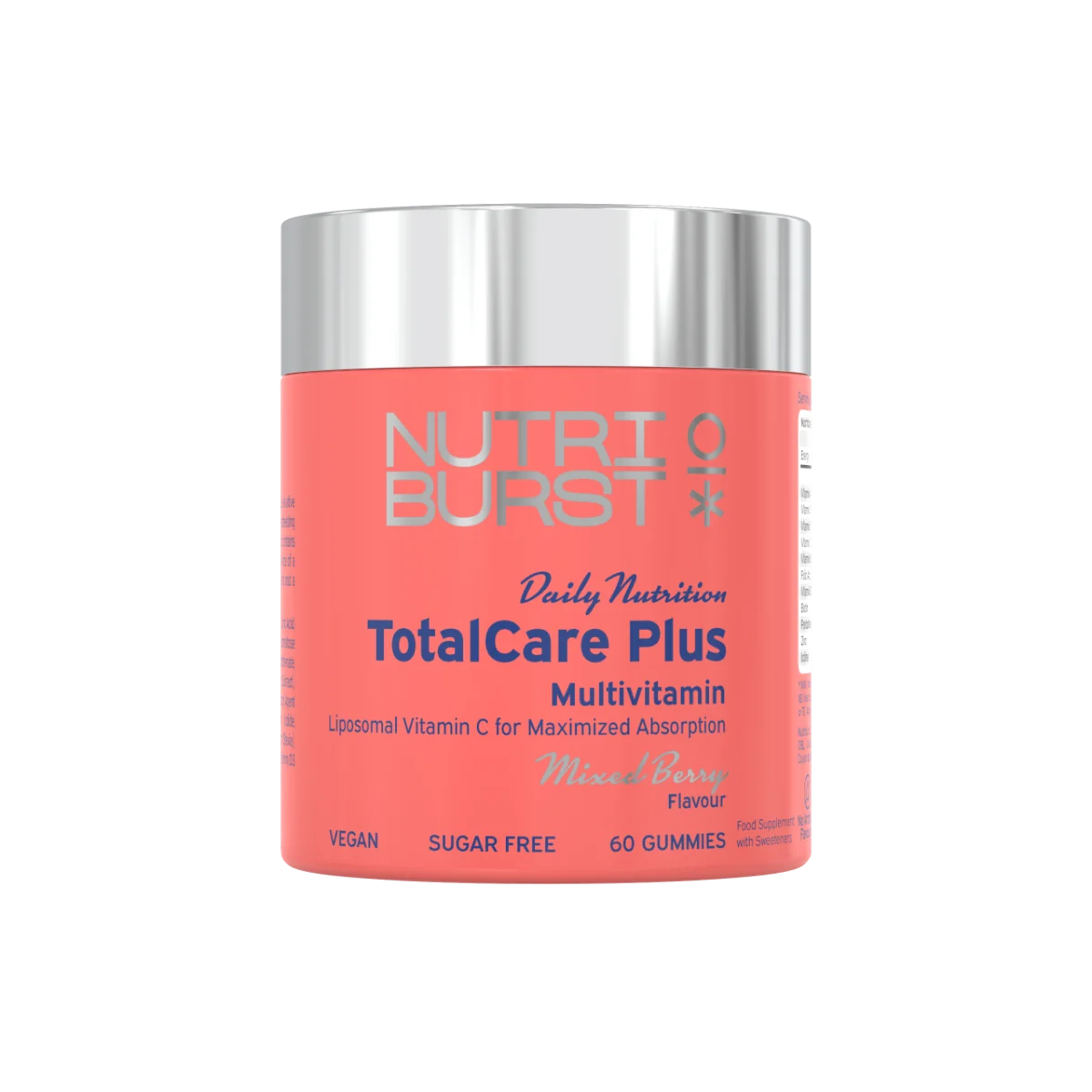 Nutriburst TotalCare Plus multivitamínové gummies s vitamínmi C, D3, B6, B12, zinkom, príchuť lesné ovocie 60 ks