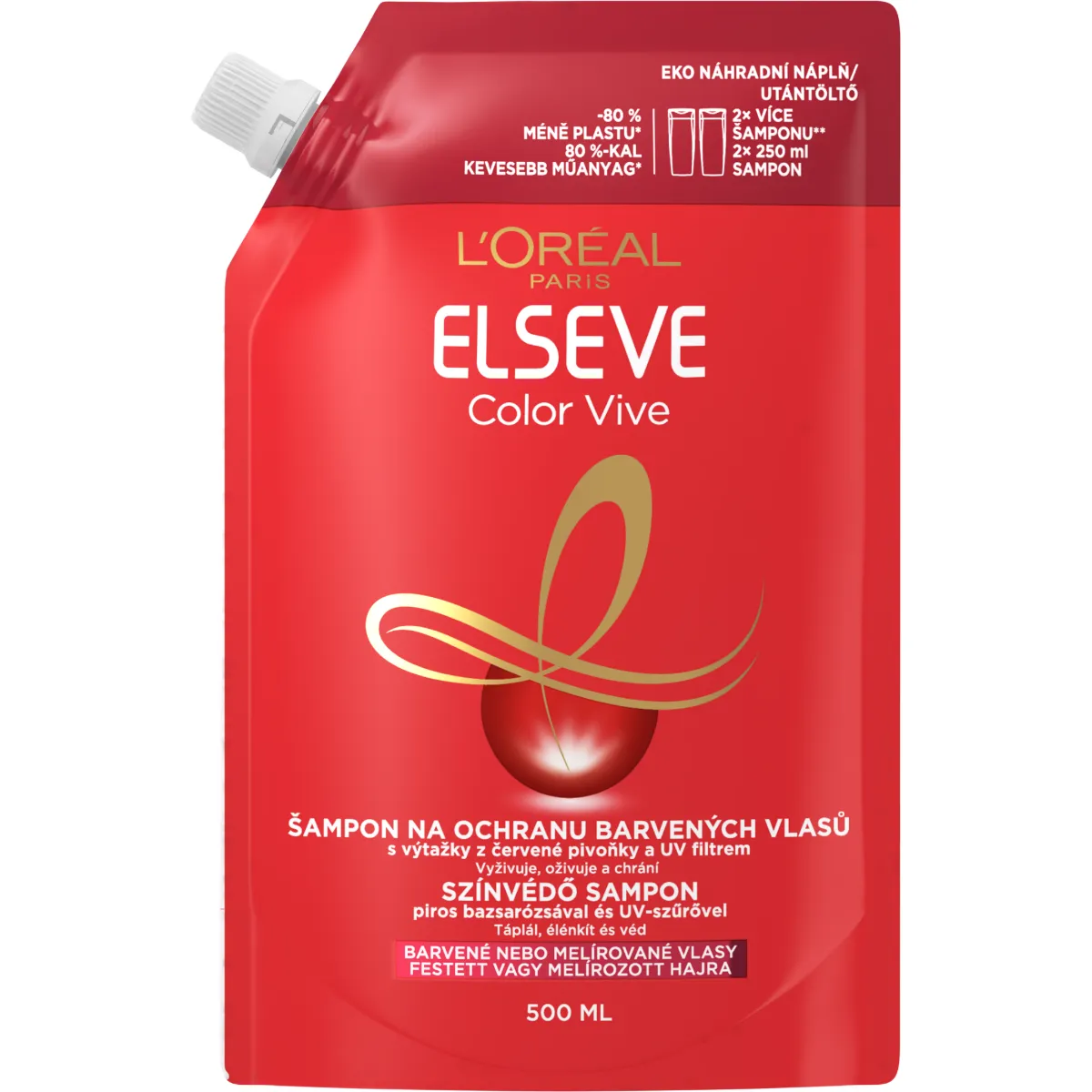 L'Oréal Paris Elseve Color Vive refill šampón pre farbené vlasy 1×500 ml, lesk, hydratácia, výživa a regenerácia vlasov