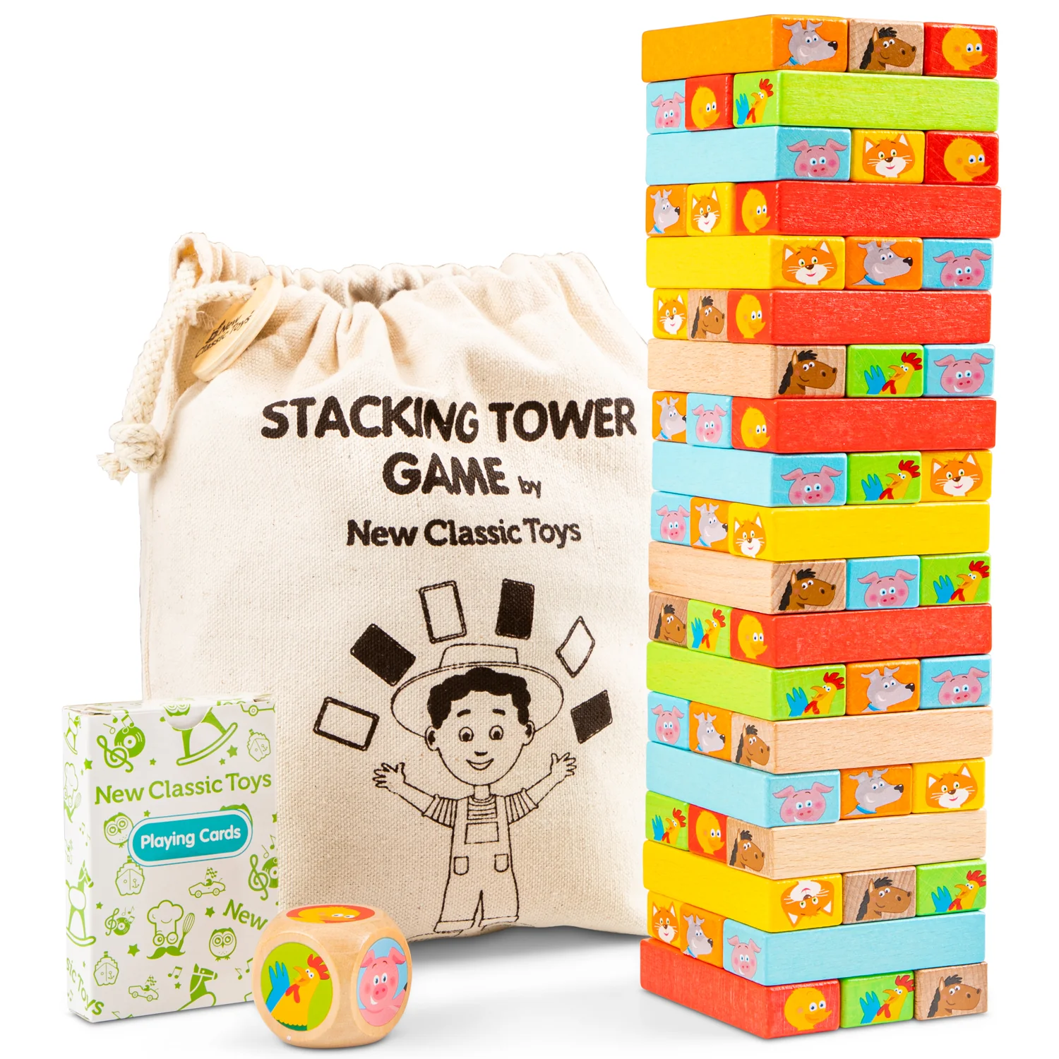Drevená veža Jenga so zvieratkami 