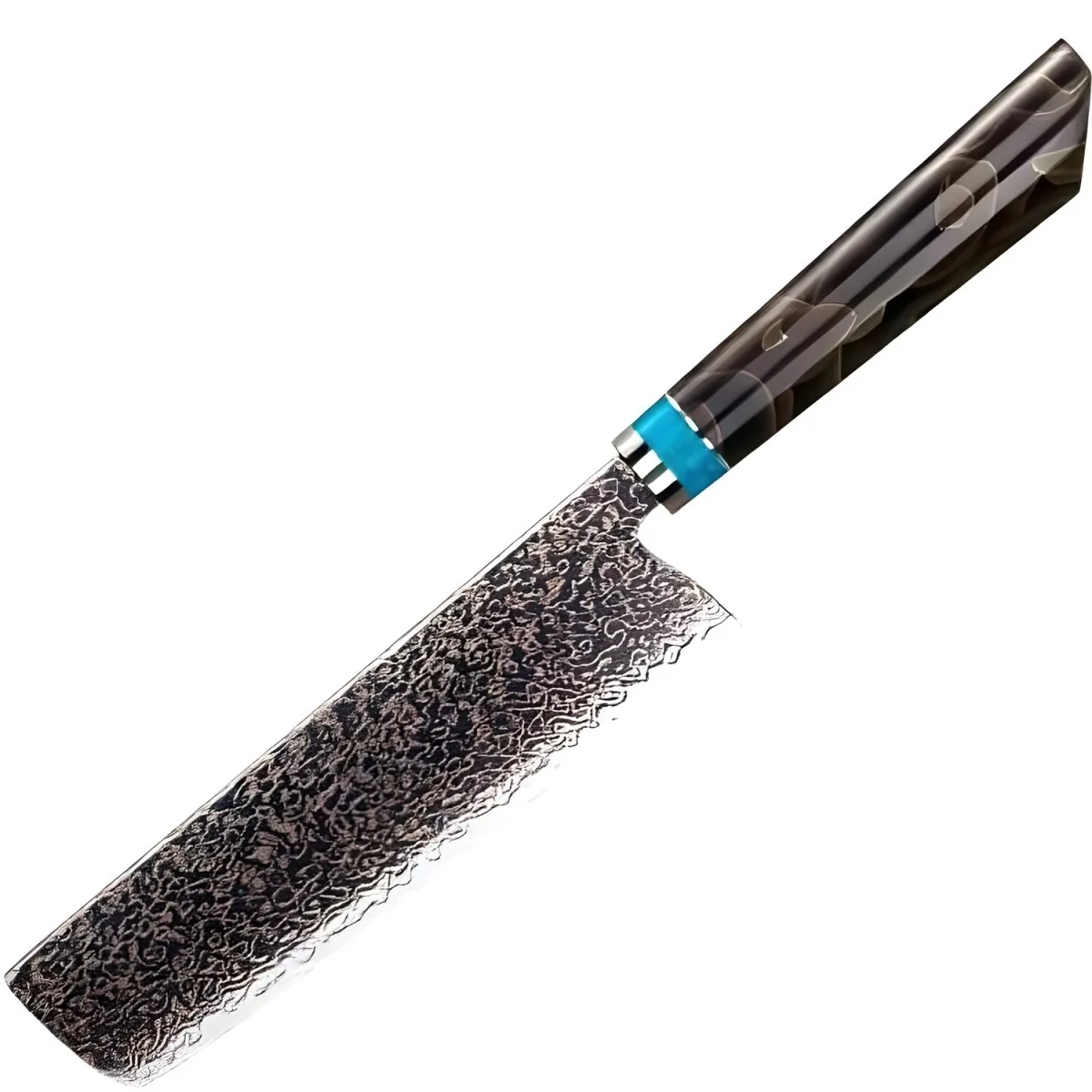 Damaškový kuchynský nôž Zetsu-Nakiri Hnedá/Modrá, 1 ks