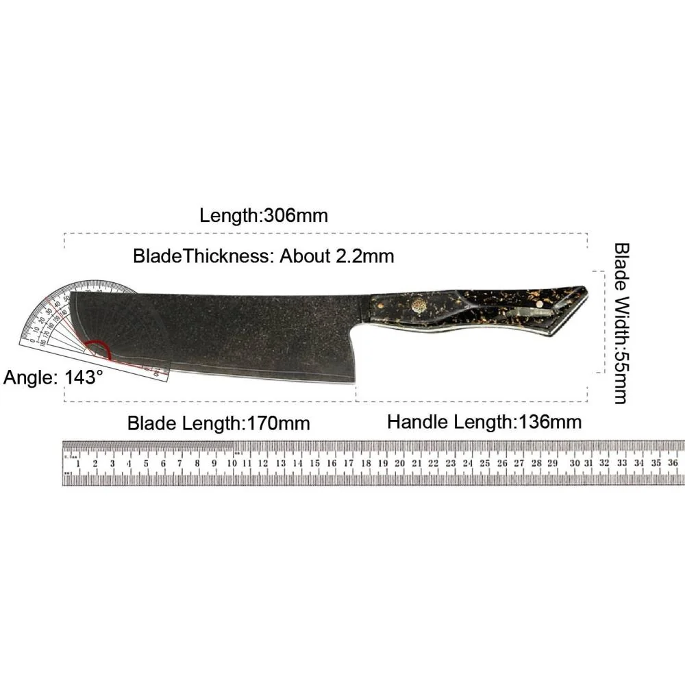 Damaškový kuchynský nôž Kiritsuke/Čierna/Zlatá 35,2 cm, 115 g, HRC60±2