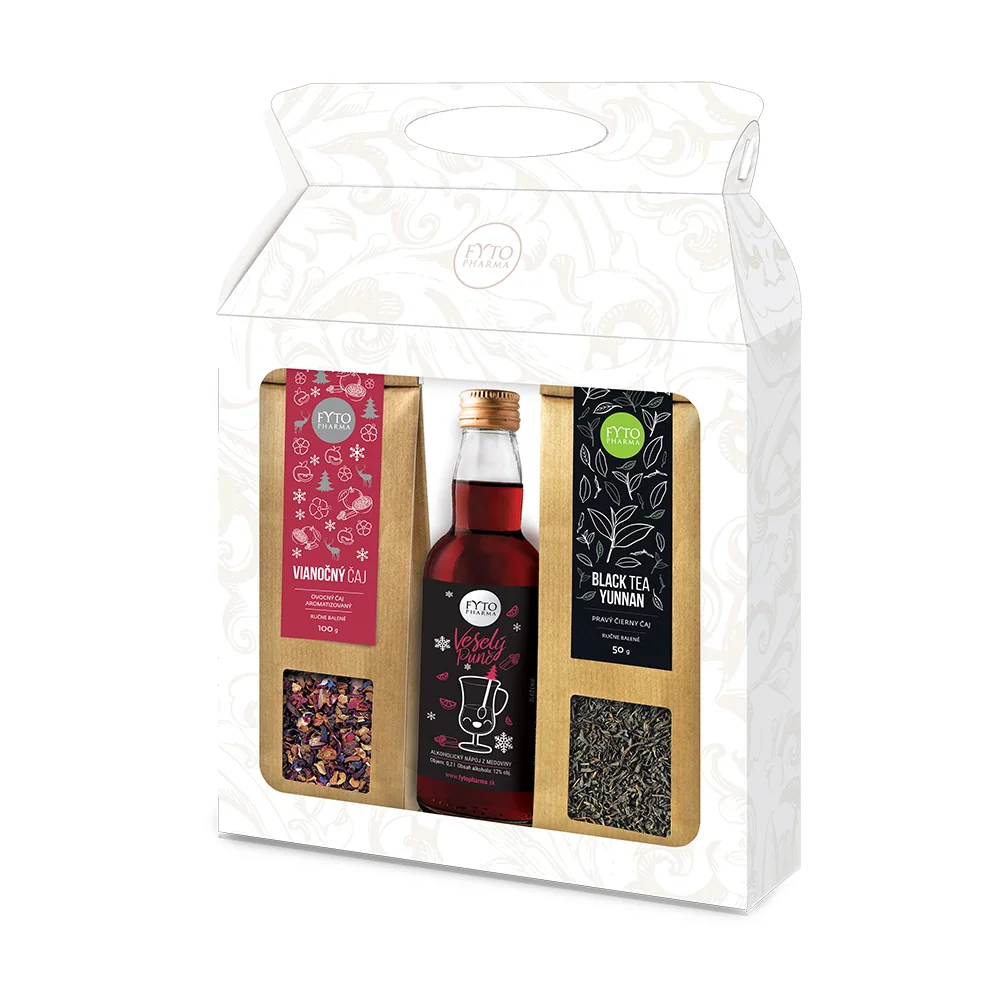 FYTOPHARMA Darčeková kazeta (Vianočný čaj sypaný 100 g + Black Tea Yunnan sypaný 50 g + Veselý punč 200 ml 100 g + 50 g + 200 ml